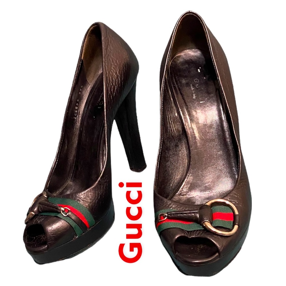 Gucci peep open toe slip in shoes heels pumps black designer luxury platform